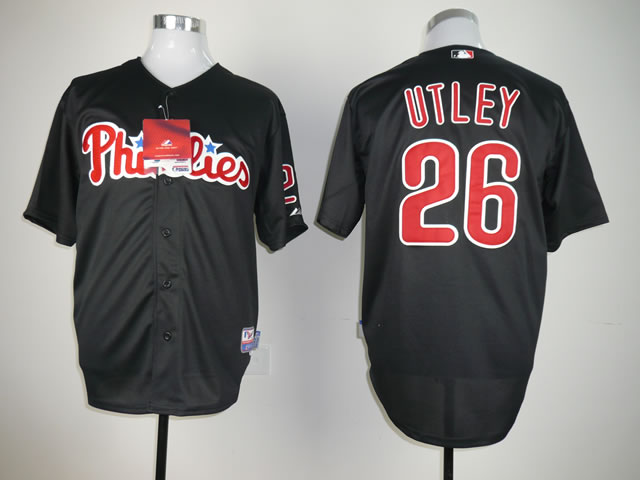 Men Philadelphia Phillies 26 Utley Black MLB Jerseys